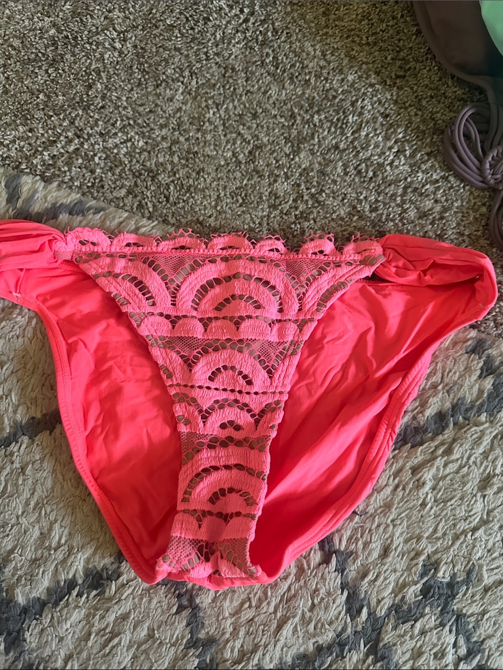 Pilyq Coral Pink Crochet Accent Bikini Bottom